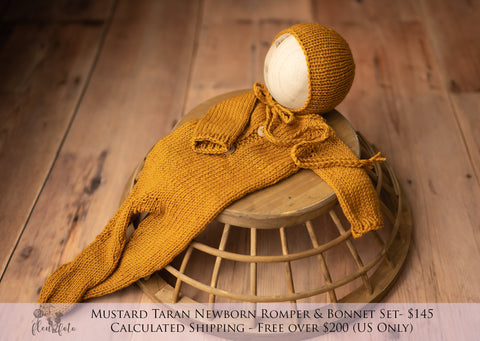 Mustard Taran Footed Romper & Bonnet Set - Newborn