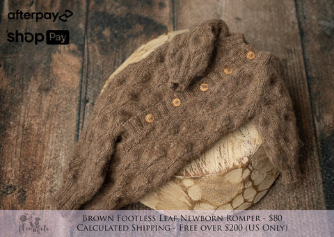 Brown leaf footed romper - alpaca & silk - newborn
