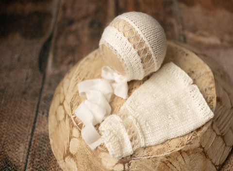 Cream Leg Warmer & Newborn Bonnet Set