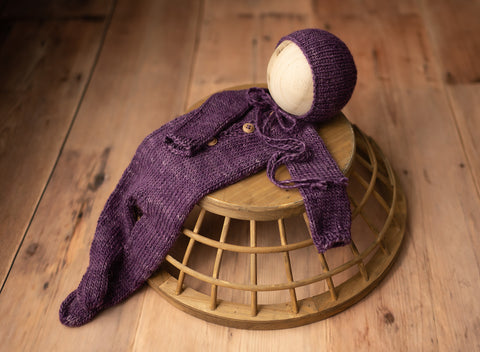 Purple Taran Footed Romper & Bonnet Set - Newborn