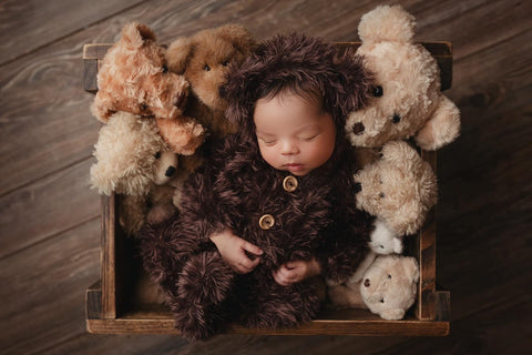 Furry Bear Newborn Footed Romper and Bonnet set - FleurFotoKnits