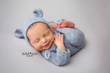 Footless Long-Sleeve Romper with matching Bear bonnet set - FleurFotoKnits
