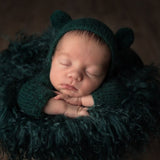 Footless Long-Sleeve Romper with matching Bear bonnet set - FleurFotoKnits