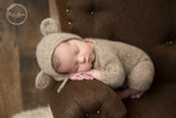 Footless Long-Sleeve Romper with matching Bear bonnet set - FleurFotoKnits
